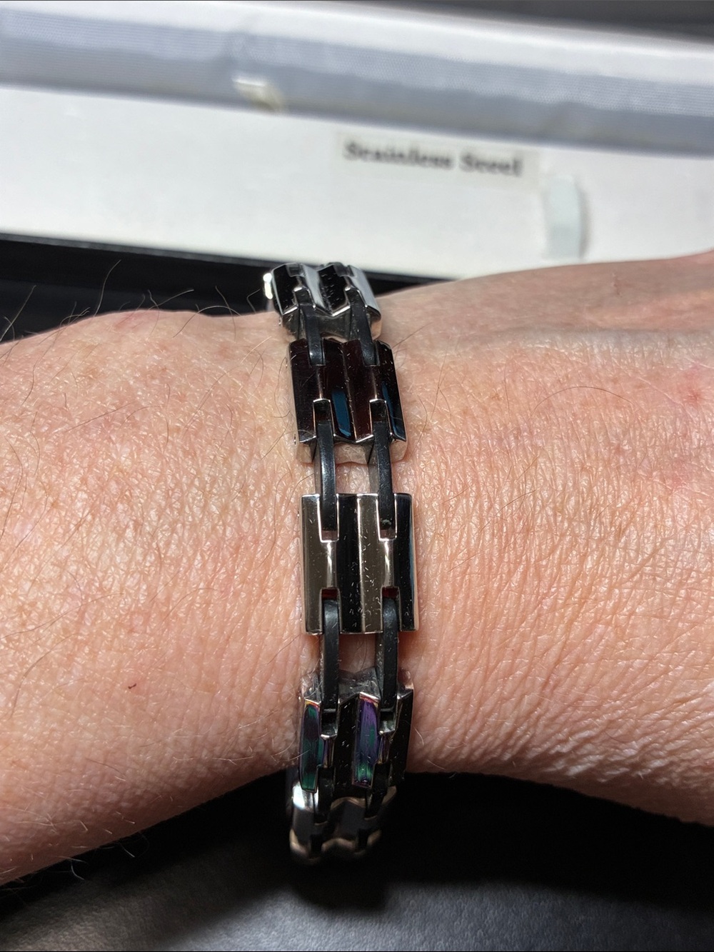 Stainless Steel and black Men's Link vintage Bracelet - Picture 7 of 16